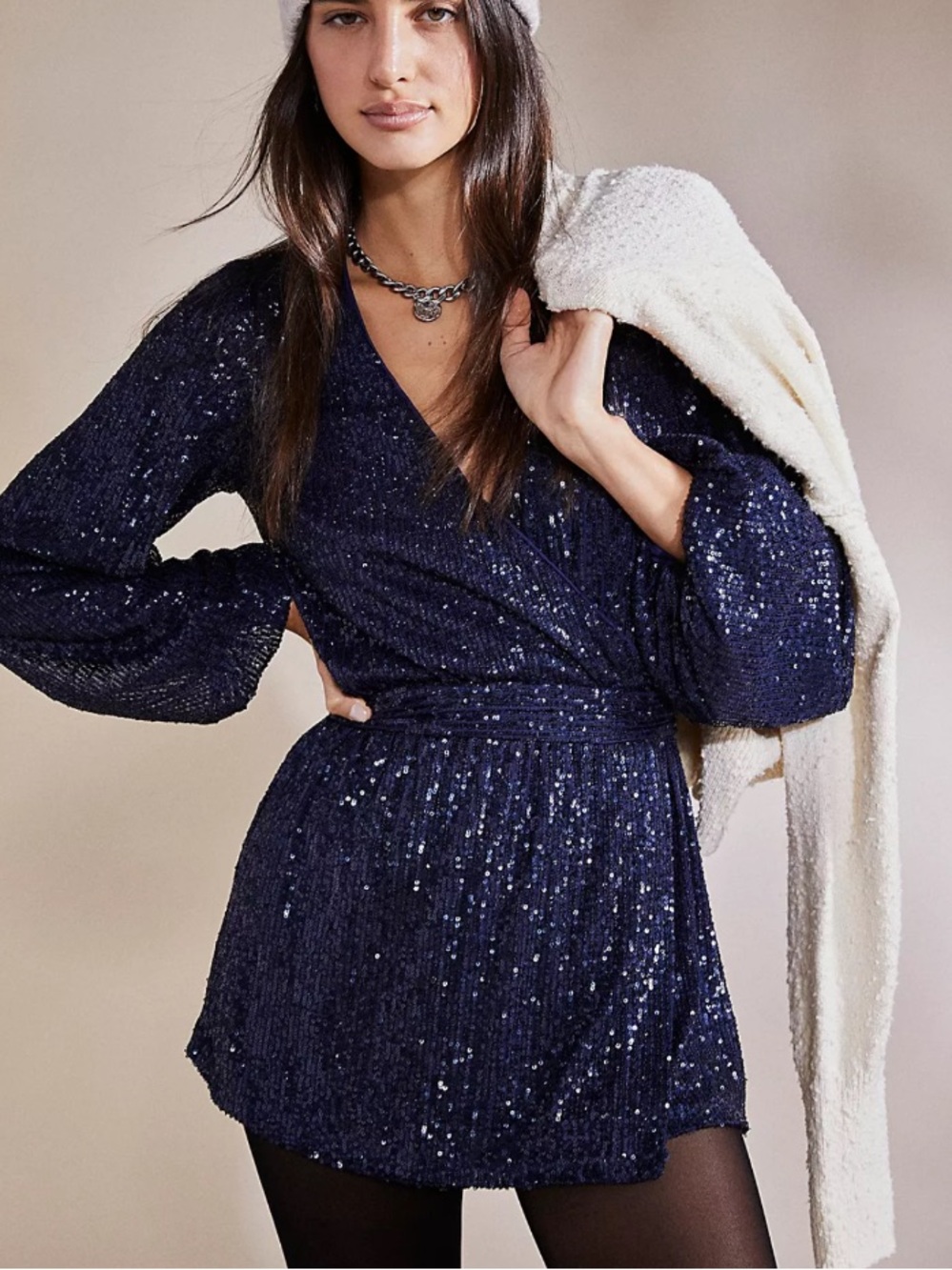 Free People Christa Sequin Romper in Blue